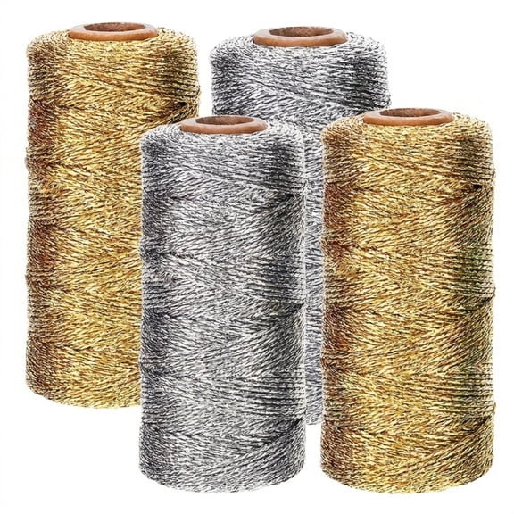 4 Pack Metallic Bakers Twine , 110 Yards Each, 1.5mm Glitter String for DIY Crafts, Christmas Decor, Gift Wrapping