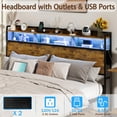 thumbnail image 4 of Akaber King Size 2 Tier Storage Headboard, Modern Headboard with 4 Outlets, 4 USB Ports, and LED Light, Brown, 4 of 6