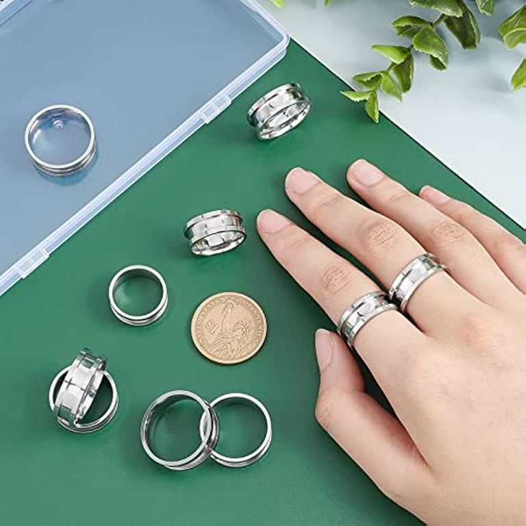 21pcs Size Blank Core Ring Stainless Steel Finger Ring Grooved