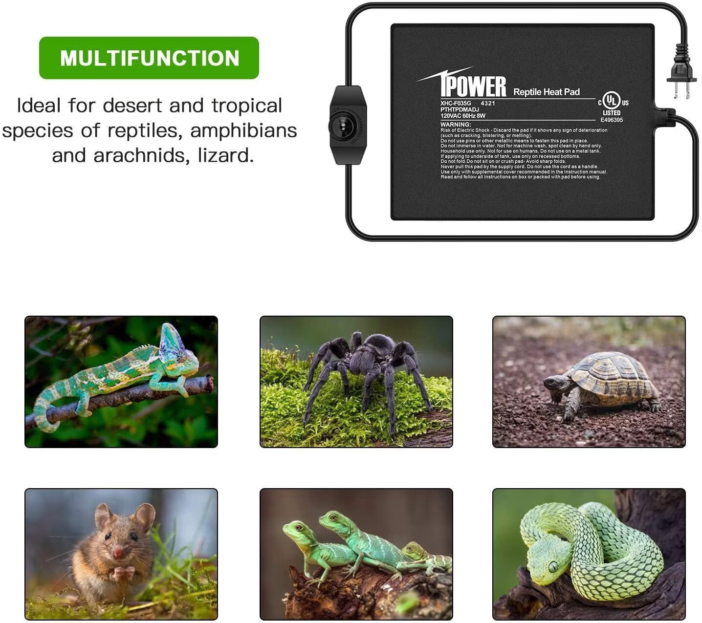 iPower 6" x 8" Reptile Heat Mat - 8W Under Tank Heater with Adjustable Thermostat for Turtles, Snakes, Lizards & Amphibians, 2 Pack