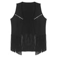 thumbnail image 7 of Ynynloco Men's Casual Suede Top V Neck Studded Detail Shirt Boho Fringe Trim Open Front Sleeveless Vest Jacket Waistcoat, 7 of 7