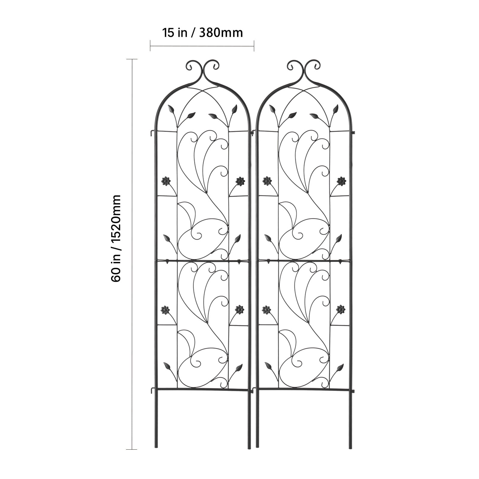 KFFKFF Outdoor Plant Support, 60 x 15 in, Set of 2 Durable Metal Garden Vine Trellis, Ideal for Climbing Roses and Cucumbers, Ornamental Clematis Trellis for Yards and Lawns