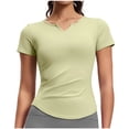 thumbnail image 2 of ClodeEU Women's V Neck Short Sleeve Yoga Top with Pleated ,Stretchy Slim Fit Athletic Tee Green,Women's Plus M, 2 of 5