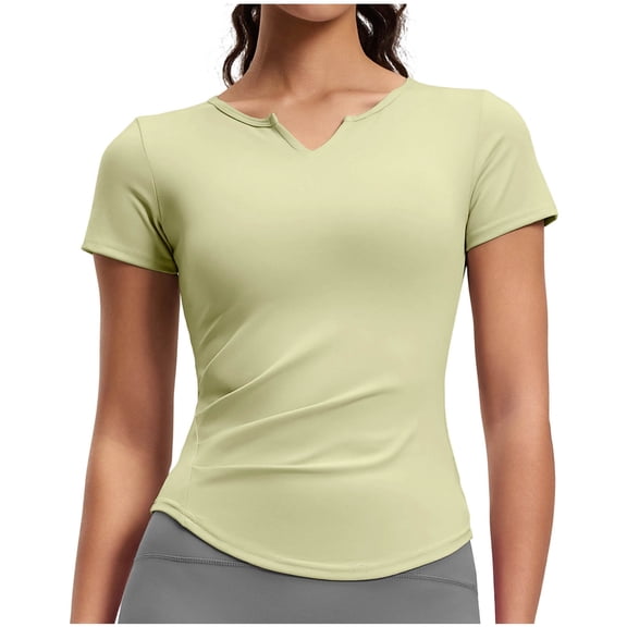 Yteetum Workout Tops for Women Summer Short Sleeve V Neck Athletic Gym Yoga Stretch Shirts Womens Solid Slim Fits Lightweight Quickly Dry Comfy Fitness Jogging T Shirts