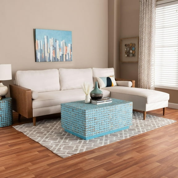 Baxton Studio Harleson Mid-Century Right-Facing sectional Sofa, 3-Seater, Walnut Brown