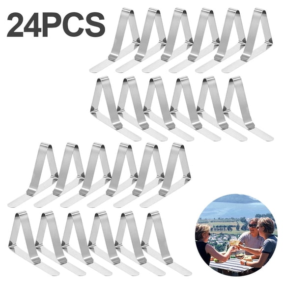 24pcs Tablecloth Clips Set Stainless Steel Table Cloth Cover Clamps Heavy Duty Outdoor Tablecloth Fixing for Restaurant Picnics Banquet Weddings Graduation Party (Sliver)