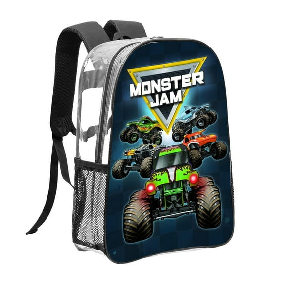 Monster Jam-theme Clear Backpack Heavy Duty Transparent Bag See Through Bookbag for Work, Sport, College, Travel12.2“X16.9"(31X43cm)