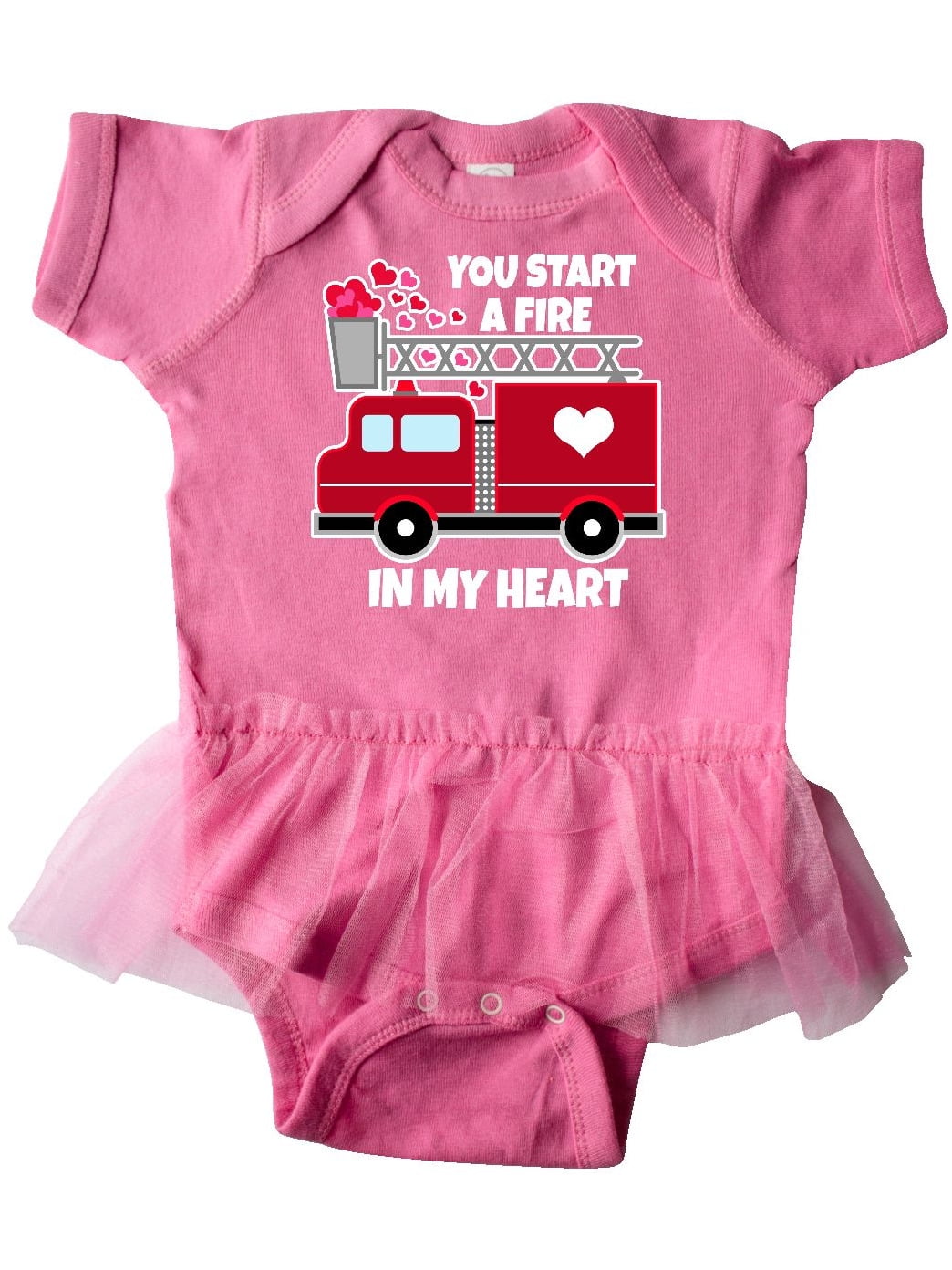 inktastic Valentines Day Fire Truck with Hearts Infant Tutu Bodysuit
