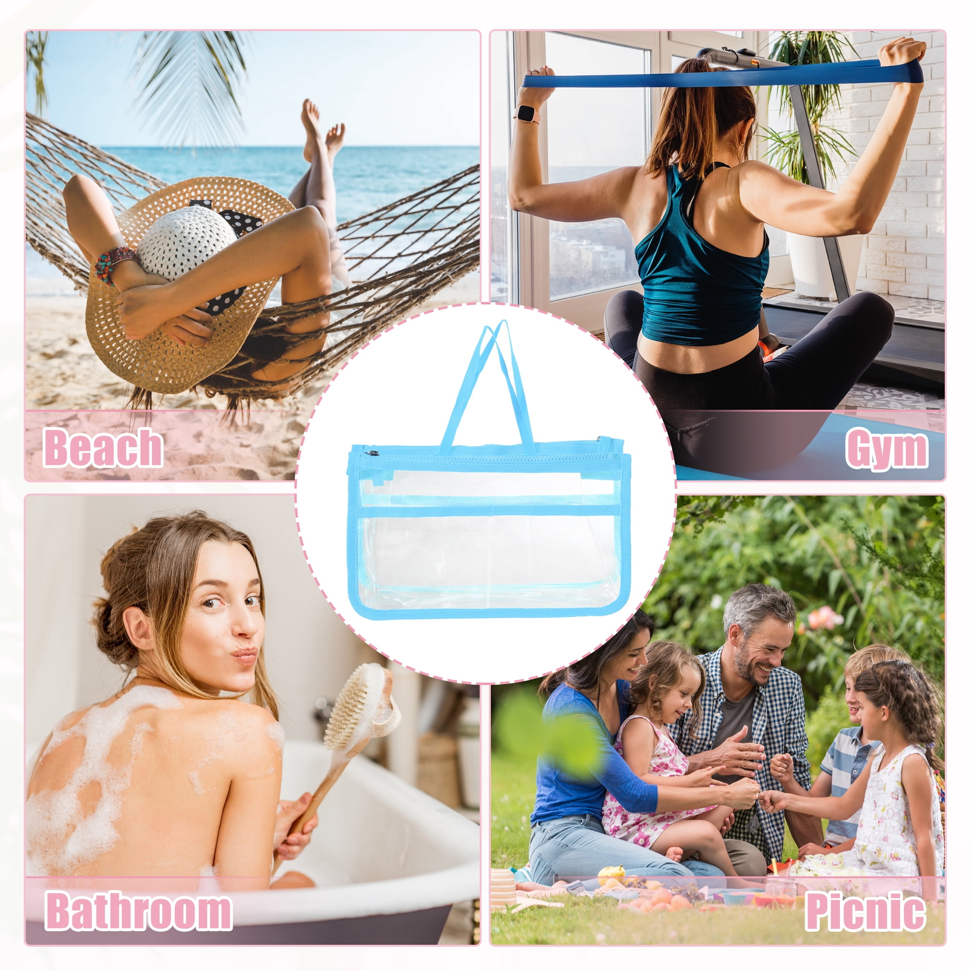 Unique Bargains 1Pc Clear Waterproof Polyvinyl Chloride Toiletry Bag Waterproof Blue