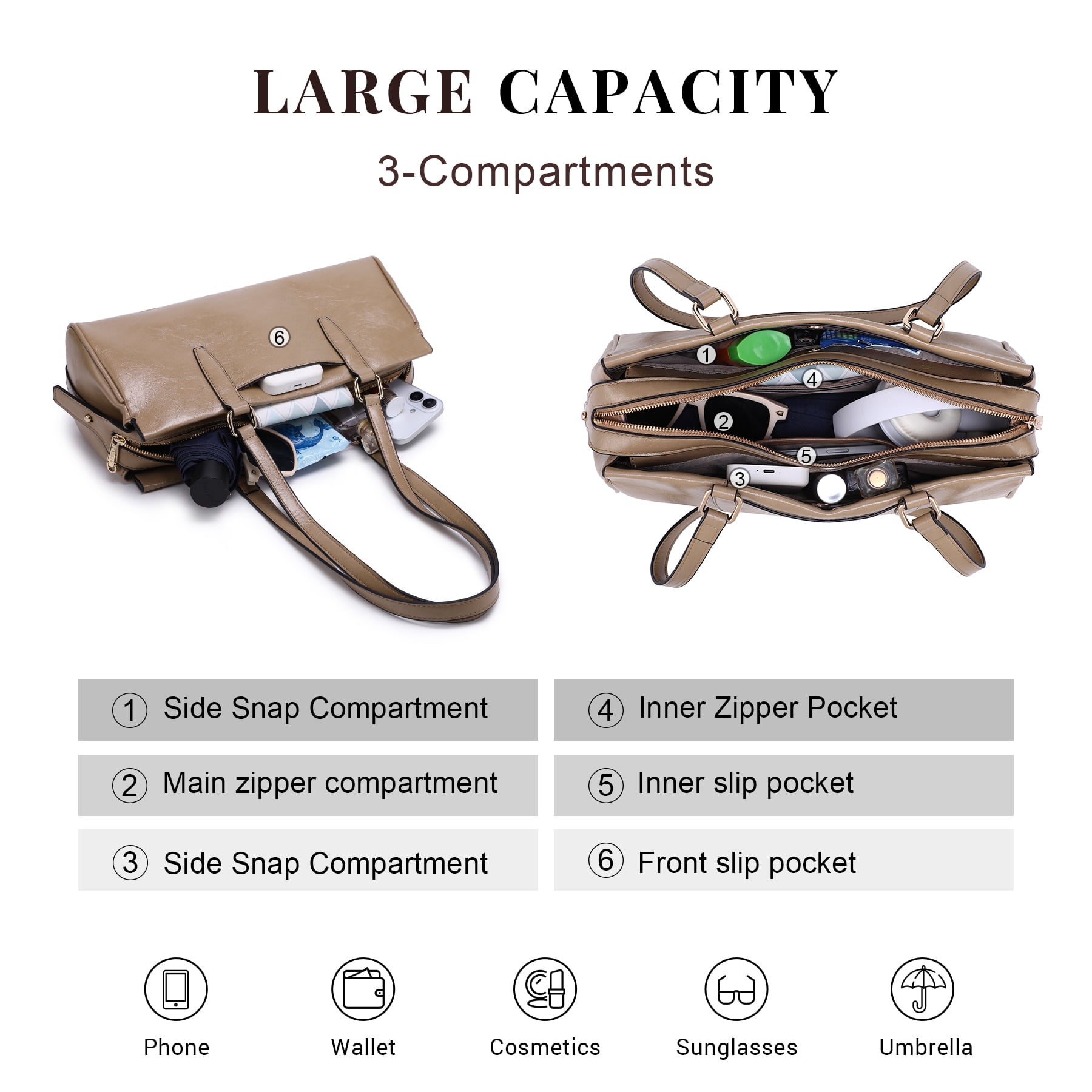 Dasein Hobo Bags for Women Soft Vegan Leather Shoulder Handbags Purses with 3 Compartments, Multi Pockets