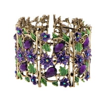 Feinuhan Antique Amethyst Crystal Rhinestone Floral Bangle Cuff Violet Bracelet