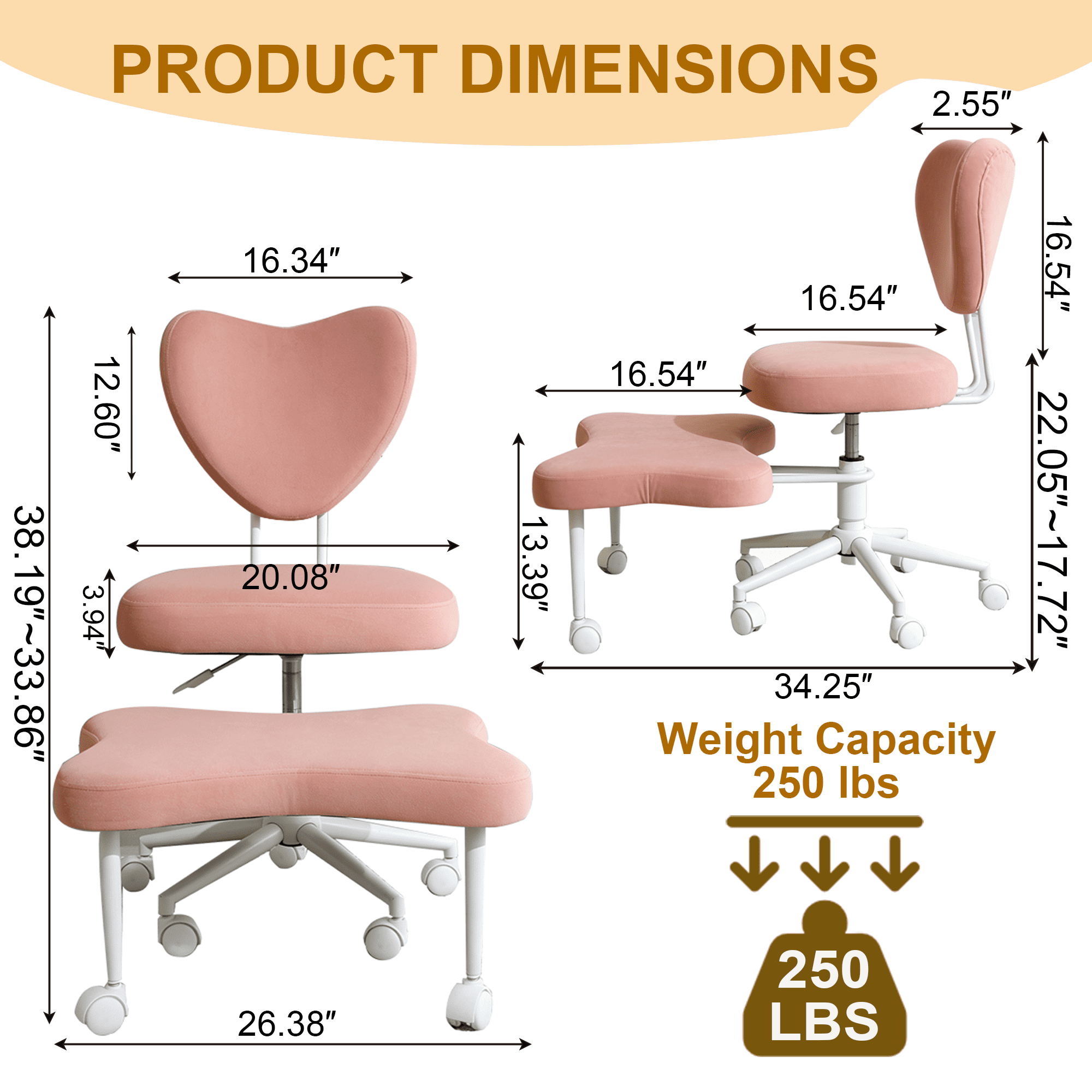 Ergonomic Meditation Chair with Lumbar Support and Height-Adjustable Cushion, Cross-Legged Seating for Office Work and Study, Pink