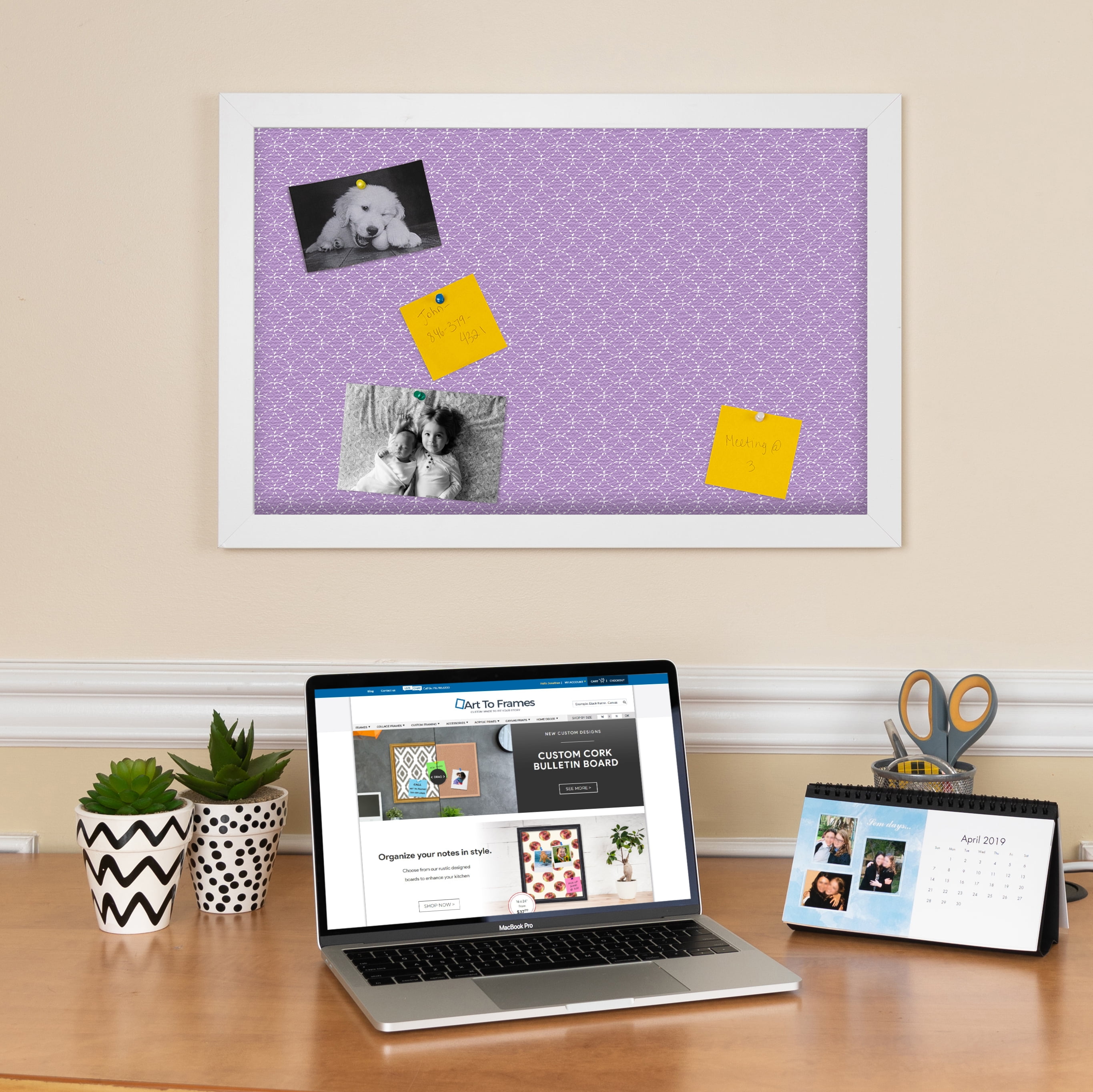 PinPix 20x14 Custom Cork Bulletin Board Purple Circles Poster Board Has a Fabric Style Canvas Finish, Framed in Purple Circles, by ArtToFrames (PinPix-493)