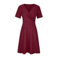 thumbnail image 3 of ZZwxWA Summer Dresses for Women Empire Waist Casual Pocket Swing Plus Size Tank Midi Dresses Sleeveless V-Neck Solid Knee-Length Sun Dress Wine XXXXXL, 3 of 6
