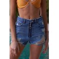 thumbnail image 1 of Ripped High-waist Front Zip-up Raw Hem Detail Distressed Mini Shorts, 1 of 1