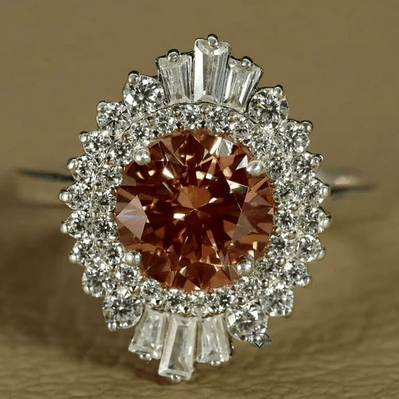 Round Cut Natural Smoky Brown Quartz Ring - 925 Sterling Silver - Birhday gift For her