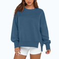 thumbnail image 5 of Women’s Round Neck Split Hem Sweatshirt Loose Fit Long Sleeve Pullover Solid Color Casual Tops for Everyday Wear, 5 of 5