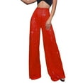 thumbnail image 1 of IDALL Pantalon Large Femme Pantalon de Détente Femme Taille Haute Paillettes Ample Drapé Pantalon Large Mode Décontracté Paillettes Pantalon Femme Ample Rouge 4TG, 1 of 5