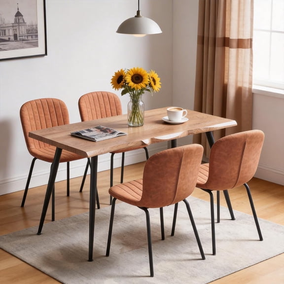 NORDICANA 47 in Rectangular Dining Room Table Set with Upholstered Faux Leather Dining Chairs for 4 Person, 5-Piece Brown PU Side Table and Chairs Set