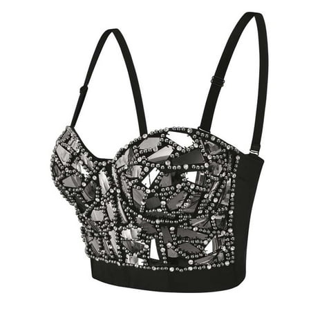 

Aayomet Womens Bras New Organic Glass Nail Drill Bra Wear Stage Performance Clothes Vest Bra Top Various Colors Gray Medium