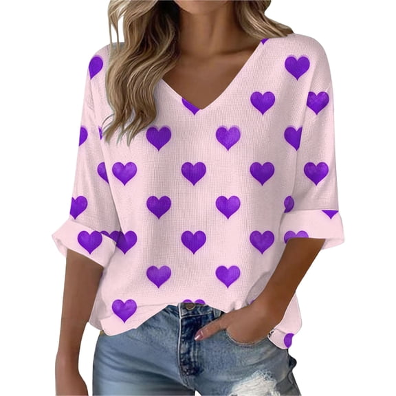 Outfmvch Valentine's Day Shirts Heart Printed Shirts Formal Tops for Women Valentines Day Shirts Women Top Plus Size Blouse for Women Womens Plus Size Blouses Pink L