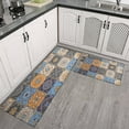 thumbnail image 3 of Boho Retro Brown Diamond Pattern Kitchen Rugs and Mats Sets Of 2,Kitchen Decoration Rugs,Rubber Backing Non-Slip Floor Mat for Sink Washable Waterproof Laundry Room Runner Rugs, 3 of 7