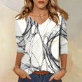 thumbnail image 2 of WTOBBY Women's Halloween Printed V-Neck Loose Shirt with 3/4 Sleeve, Casual Button Detail T-Shirt Top for Fall Season, Comfortable Fashion Apparel and Daily Wear,White 3XL, 2 of 6