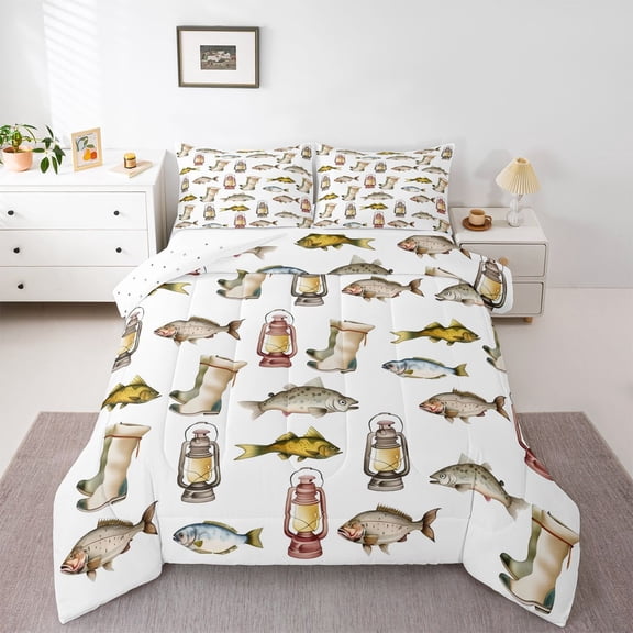 Feelyou Bass Fish Animal Full Size Comforter Sets, Farmhouse Fishing Bedding Sets, 3pcs