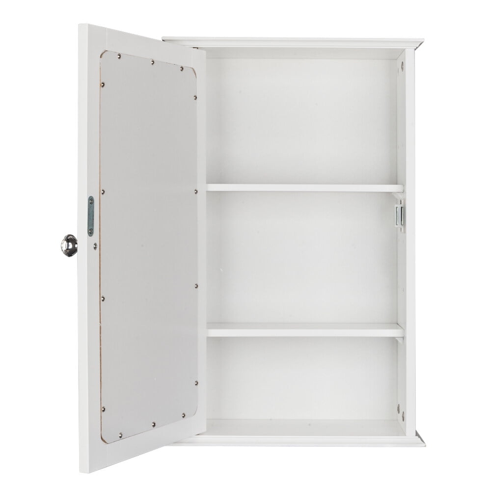 White Single Door Mirror Bathroom Cabinet, MDF Wall Mounted Storage Cabinet Shelf with Magnetic Lock, Space Saving Bathroom Wall Cabinet for Indoor Bathroom Bedroom Use