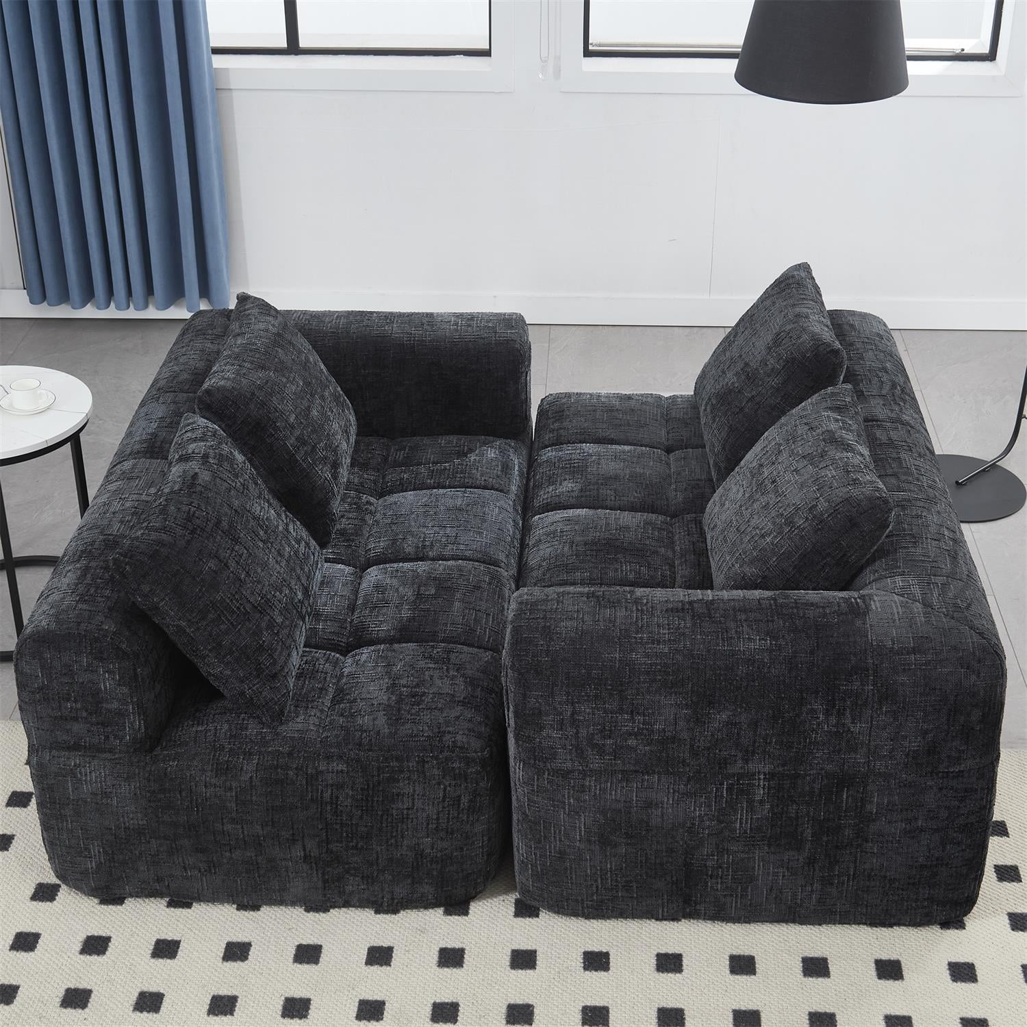 Demi Bonn 62" Plush Chenille Loveseat Sofa, Modular Sleeper for Living Room, Bedroom, Apartment Lounge, Stylish & Comfortable Couch, Black