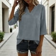 thumbnail image 2 of LangJing 3/4 Length Sleeve Womens Tops Summer Dressy Casual V Neck Blouses 2026 Loose Fit Linen Cotton T-Shirts Gray,XL, 2 of 7