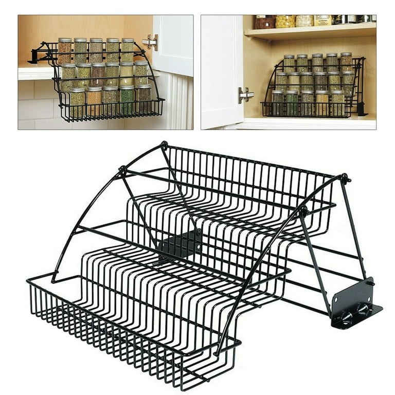 3-Tier Metal Pull Out Kitchen Cabinet Organizer Freely Adjustable，No  Drilling Rustpro Of Stainless Steel,Sturdy Multi-Functional For Kitchen  Bathroom