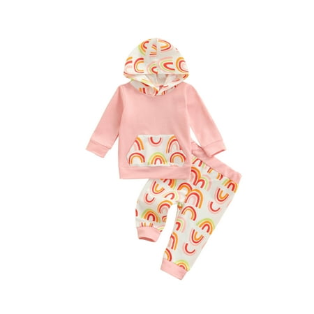 

Sunisery Kids Baby Girls Boys Rainbow Print Hooded Long Sleeves Sweatshirt Casual Pants Outfits Set 6-9 Months