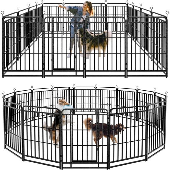 Dog Fence Outdoor 16 Piece Panels 40" Height, Square Steel Pipe with Reinforced Crossbars, Anti-Rust Heavy Duty Dog Playpen with Doors Portable for Yard RV Camping, Total 36FT, 103 Sq.ft, Snowy Black