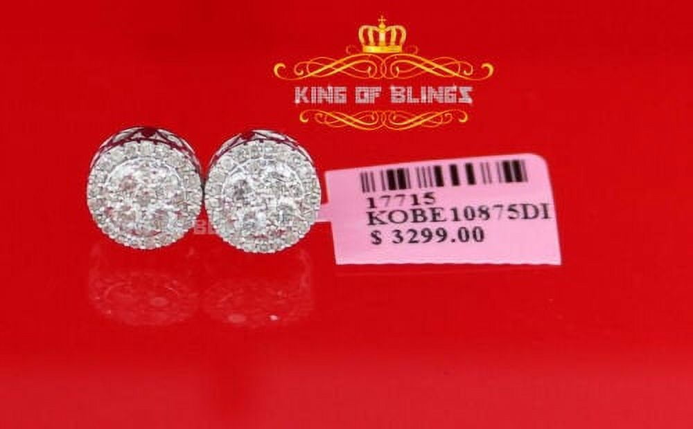 King of Bling's 1.00ct Diamond Stud Round Earrings for Women White Sterling Silver Stud for Men