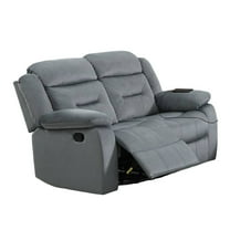 Niko Manual Recliner Loveseat, Light Gray Velvet, Solid Wood, 60 Inch