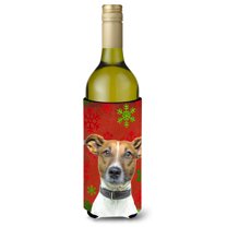 Red Snowflakes Holiday Christmas Jack Russell Terrier Wine Bottle Hugger