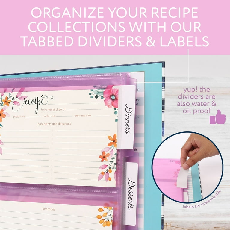 LotFancy Large Recipe Binder, 8.5 x 10 in, 60 Page Kitchen Cookbook, Blank  Dividers Organizer Kit - Walmart.com