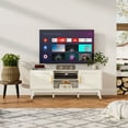 thumbnail image 4 of Gymax TV Stand Entertainment Media Console w/ 2 Rattan Cabinets & Open Shelves, 4 of 10