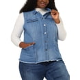 thumbnail image 2 of Women's Plus Size Jean Vest Button Down Turndown Collar Frayed Hem with Cargo Pocket Trucker Denim Vest Blue 2X, 2 of 7
