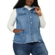 thumbnail image 2 of Women's Plus Size Jean Vest Button Down Turndown Collar Frayed Hem with Cargo Pocket Trucker Denim Vest Blue 4X, 2 of 7