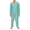 thumbnail image 3 of Fotbe Teal Turquoise Glitter Pijama de Hombre con Estampado de Manga Larga, Conjunto de 2 Piezas, Ropa de Dormir Suave y Cómoda con Bolsillos-Small, 3 of 7