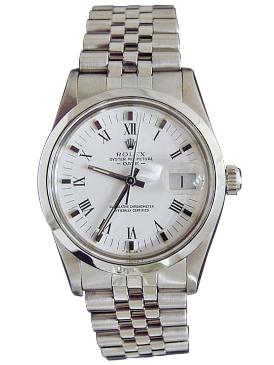 Pre-Owned Mens Rolex Stainless Steel Date White Roman 15000