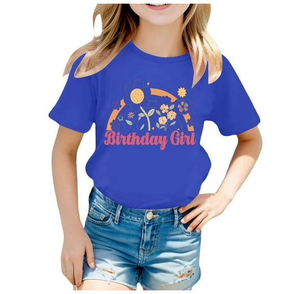 Povozer Birthday Girl Colorful Shirts for Baby and Toddler Girls Birthday Outfits(Blue,1-2Y)