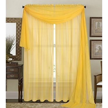 Qutain Linen Solid Viole Sheer Curtain Window Panel Drapes Set of Two (2) 55" x 84 inch - Yellow