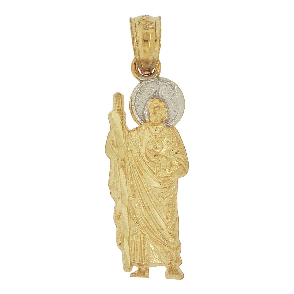 Religious Pendant Charm Saint Jude Judas Round 14k Yellow Gold 