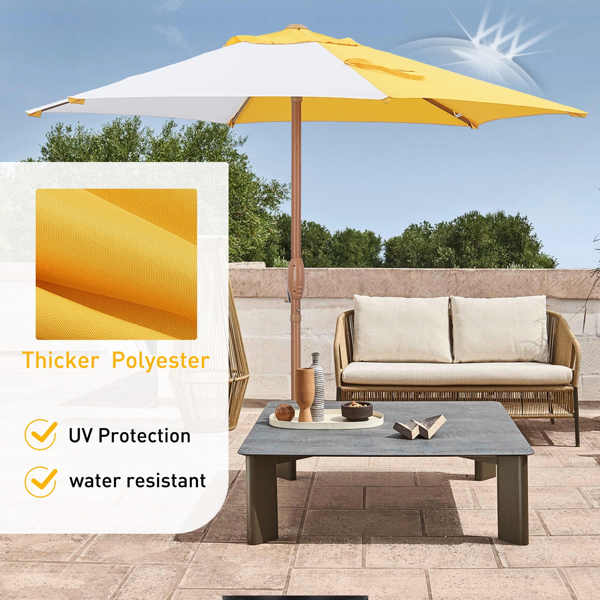 Autlaycil 7.5ft Patio Umbrella, Sun Shelter UV Protection Sunshade for Market, Beach, Patio, Pool, Garden Backyard (Yellow and White)