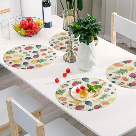 

Round Grid Placemat One Sizex6 Round Placemat PVC Plate Mat，15.4 Inch Non-Slip and Heat Resistant Table Placemat Dining Room Placemat Coloured Fruit
