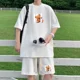 thumbnail image 3 of Conjunto deportivo informal coreano de verano con capucha y estampado de gofres para hombre, pantalones cortos holgados de manga corta, conjunto de 2 piezas, chándal con estampado de moda, 3 of 5