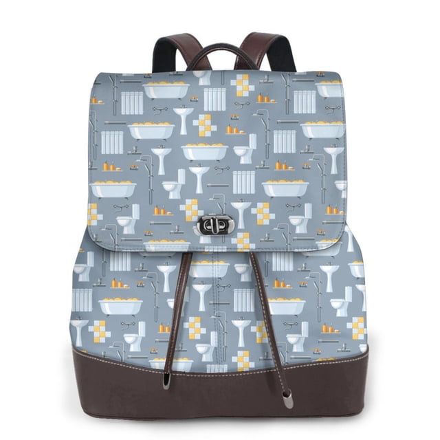 Disketp Blue Bathroom Mochila de Cuero para Mujer, Bolso de Espalda Antirrobo con Estilo para Viaje, Trabajo y Uso Diario